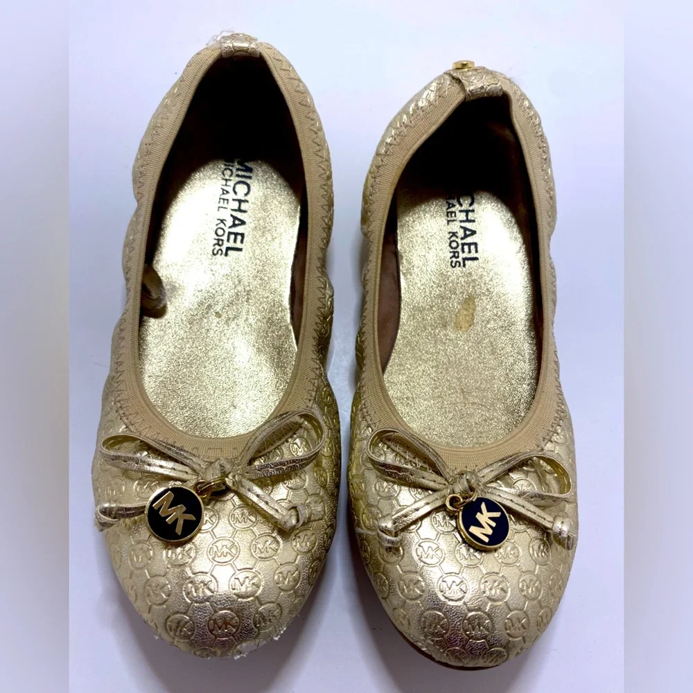 Michael Kors Girls Gold Ballet Flats Size 1